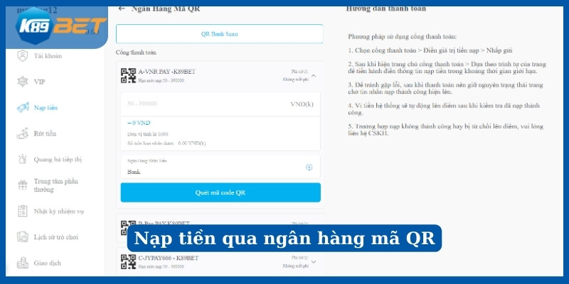 Nạp tiền qua ngân hàng mã QR