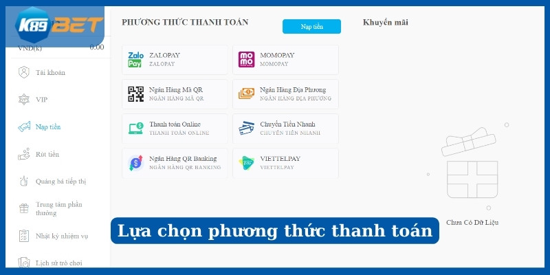 Lựa chọn phương thức thanh toán