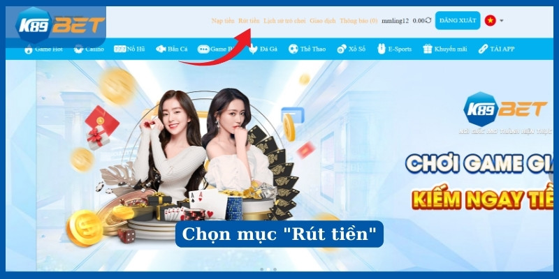 Chọn mục "Rút tiền"