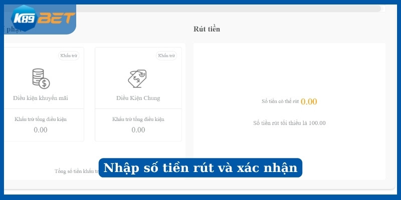 Nhập số tiền rút và xác nhận 